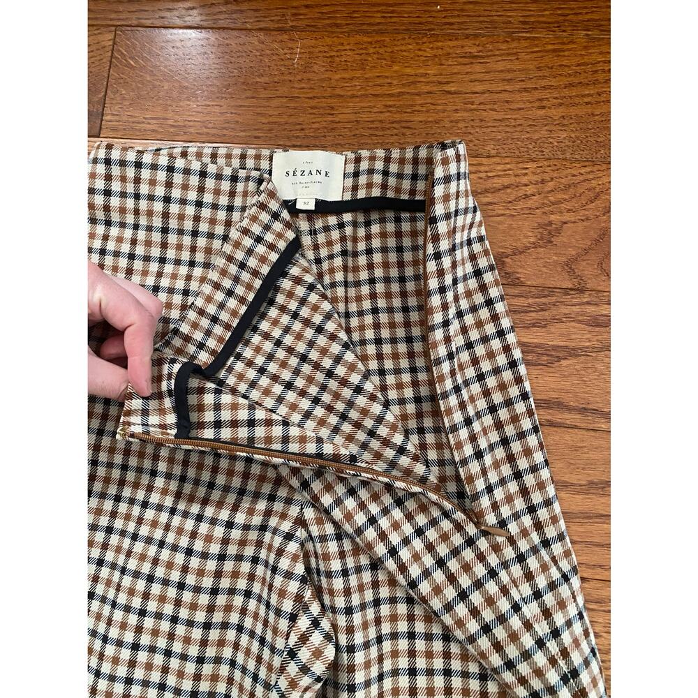 Sezane Cropped Checked Ankle Pants in Tan and Brown - Picture 7 of 14